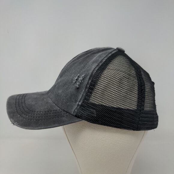 Unbranded Women's Strapback Mesh Back Hat Gray Adjustable Blank Ponytail Hole - Picture 3 of 7